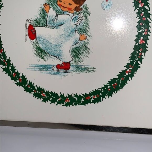 Sweet Vtg Christmas angel skating tile plaque - Picture 3 of 5